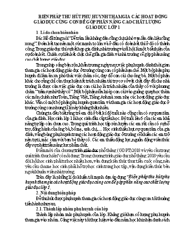 Báo cáo biện pháp - Biện pháp thu hút phụ huynh tham gia các hoạt động giáo dục cùng con để góp phần nâng cao chất lượng giáo dục Lớp 1 - Trường Tiểu học Tiên Điền