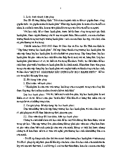 Báo cáo biện pháp - Một số giải pháp xây dựng lớp học hạnh phúc - Trường Tiểu học Tiên Điền