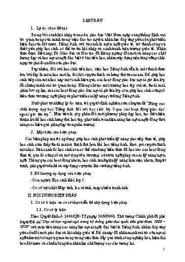 Báo cáo biện pháp: Nâng cao chất lượng dạy học Tiếng Anh đối với học sinh lớp 5 qua các hoạt động giáo dục ngoài giờ lên lớp - Đoàn Thị Thanh Nga