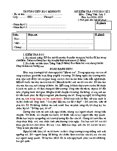 Đề kiểm tra cuối học kỳ 1 Tiếng Việt Lớp 5 - Năm học 2024-2025 - Trường Tiểu học Minh Đức (Có đáp án)