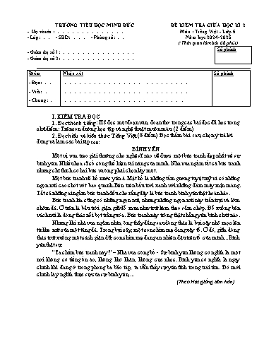 Đề kiểm tra giữa học kỳ 2 Tiếng Việt Lớp 5 - Năm học 2024-2025 - Trường Tiểu học Minh Đức (Có đáp án)