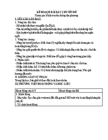 Kế hoạch bài dạy Hoạt động trải nghiệm Lớp 5 Sách Kết nối tri thức - Chuyên đề: Tham gia Lễ hội truyền thống địa phương