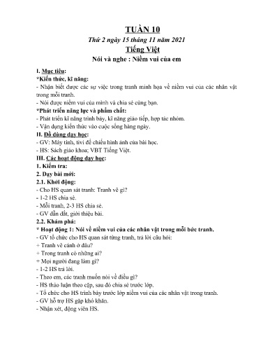 Kế hoạch bài dạy Lớp 2 Sách Kết nối tri thức - Tuần 10 - Năm học 2021-2022