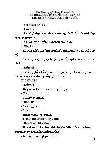 Kế hoạch bài dạy Sinh hoạt tập thể Lớp 5 - Chủ điểm Uống nước nhớ nguồn - Năm học 2023-2024 - Nhữ Thị Luyến