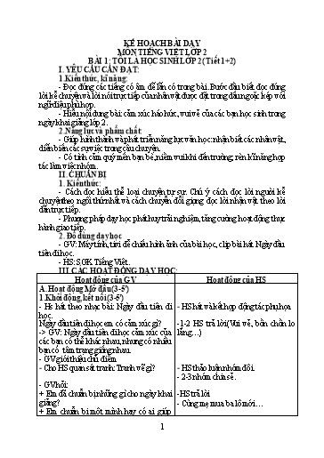 Kế hoạch bài dạy Tiếng Việt Lớp 2 Sách Kết nối tri thức - Bài 1: Tôi là học sinh Lớp 2 (Tiết 1+2) - Trường Tiểu học Minh Đức