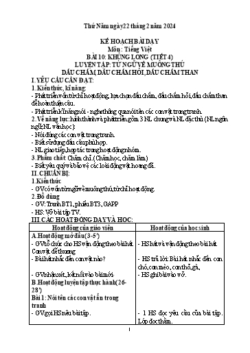 Kế hoạch bài dạy Tiếng Việt Lớp 2 Sách Kết nối tri thức - Bài 10: Khủng long (Tiết 4) - Năm học 2023-2024 - Lê Thị Thao