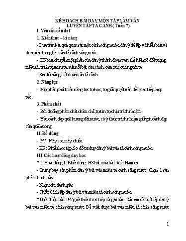 Kế hoạch bài dạy Tiếng Việt Lớp 5 (Tập làm văn) - Tuần 7, Bài: Luyện tập tả cảnh - Năm học 2023-2024 - Nhữ Thị Luyến