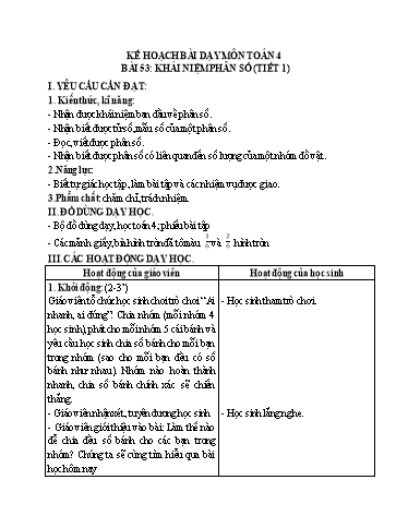 Kế hoạch bài dạy Toán Lớp 4 Sách Kết nối tri thức - Bài 53: Khái niệm phân số (Tiết 1) - Phạm Thị Giang