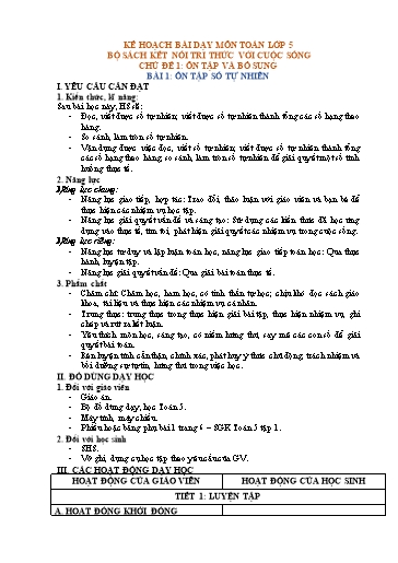 Kế hoạch bài dạy Toán Lớp 5 Sách Kết nối tri thức - Chủ đề 1: Ôn tập và bổ sung - Bài 1: Ôn tập số tự nhiên - Trường Tiểu học Minh Đức