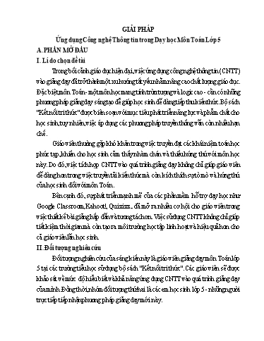 Sáng kiến kinh nghiệm: Ứng dụng Công nghệ thông tin trong dạy học môn Toán Lớp 5 - Nhữ Thị Luyến