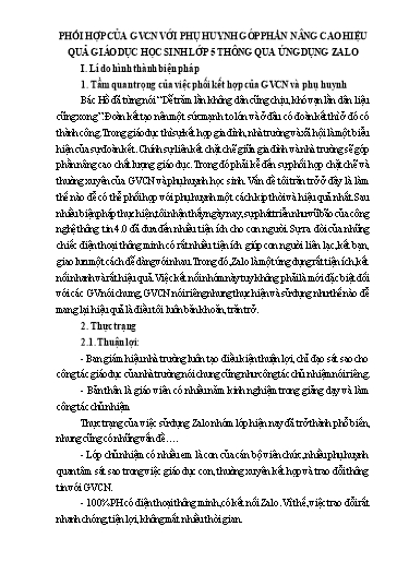 SKKN - Phối hợp của GVCN với phụ huynh góp phần nâng cao hiệu quả giáo dục học sinh Lớp 5 thông qua ứng dụng Zalo - Năm học 2024-2025 - Trường Tiểu học Tiên Điền